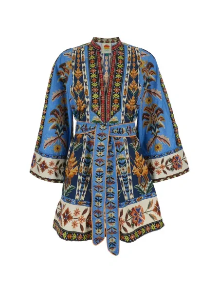 Rochie mini Farm Rio cu broderie cu decolteu în V de costum albastru