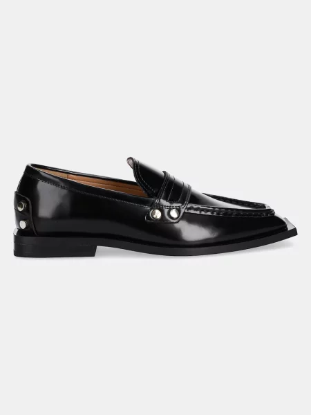 GANNI mokasyny Studs Square Toe Loafer Box na płaskim czarny