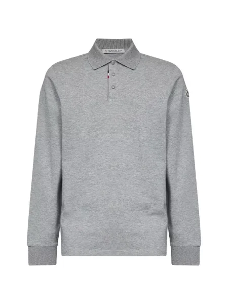 Lung tricou polo Moncler cu autograf gri