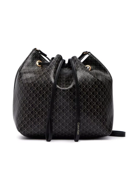 Calvin Klein Torebka Emblem Aop Drawstring Bucket Czarny brązowy