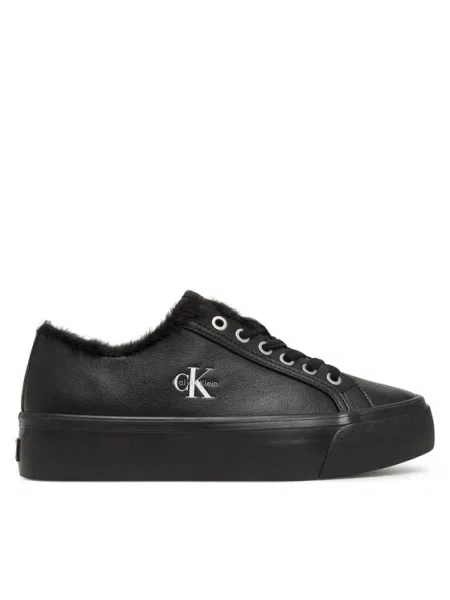 Calvin Klein Sneakersy Vulc Flatf Laceup Lth Fur czarny