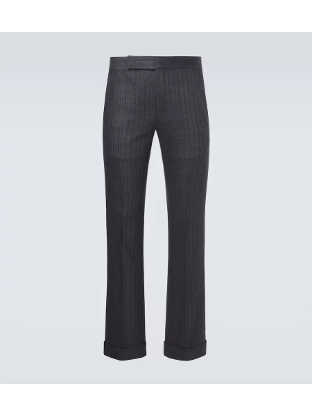 Pantaloni Tom Ford de lână cu model herringbone gri