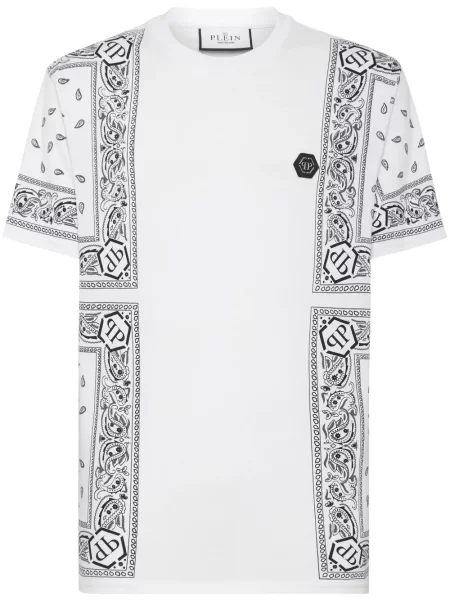 Tricou Philipp Plein cu imagine cu model paisley alb