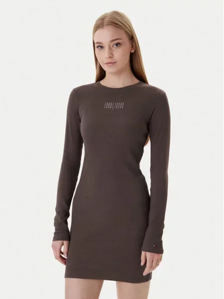 Tommy Jeans Vsakodnevna obleka Linear rjava