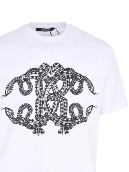 Tricou Roberto Cavalli cu imagine cu model piele de șarpe alb