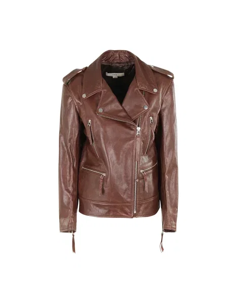Kurtka skórzana Remain Birger Christensen klasyczna brązowa