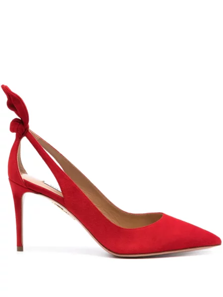 Pantofi cu toc Aquazzura cu funde din piele de căprioară roșu