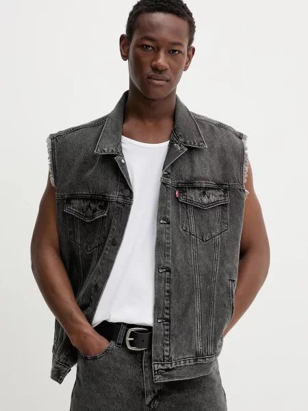 Дънков елек Levi's RELAXED TRUCKER VEST мъжки преходен модел сиво