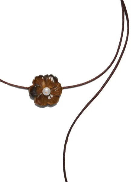 Colier Labelled Jewellery cu perle cu model floral maro