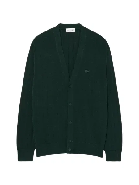 Cardigan Lacoste tricotate cu decolteu în V verde