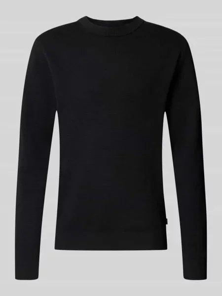 Sweter z dzianiny o kroju regular fit z czystej bawełny model MILANO' Jack & Jones Premium czarny