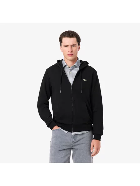 Lacoste Rozpinana Bluza Polarowa Z Kapturem O Klasycznym Kroju czarny