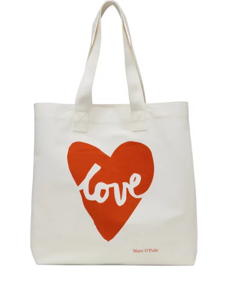 Geantă shopper Marc O'polo cu imagine cu motiv cu inimi alb