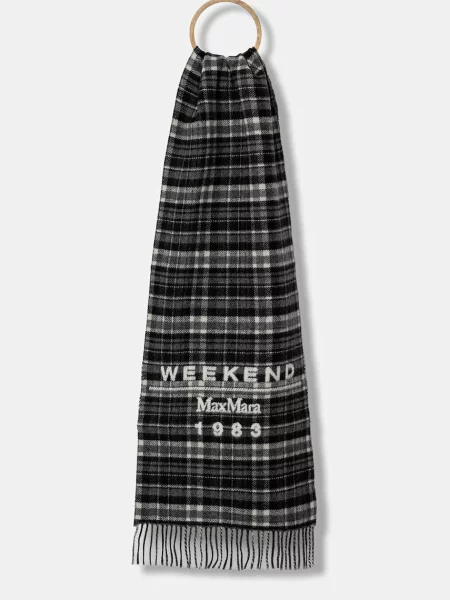 Weekend Max Mara fular de lână PAGELLA gri cu imprimeu alb