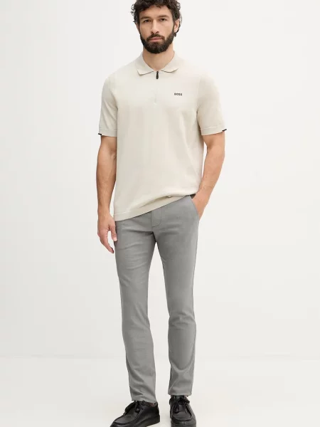 BOSS Orange nohavice chinos pánske s bavlnou Slim sivá