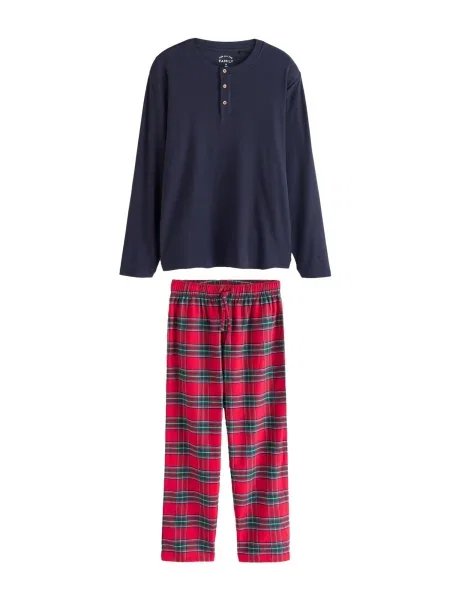 Next Pijama lungă bleumarin / verde pin roșu