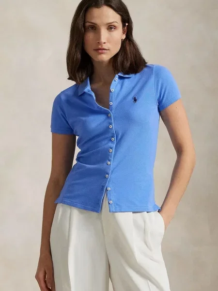 Тениска с яка Polo Ralph Lauren синьо