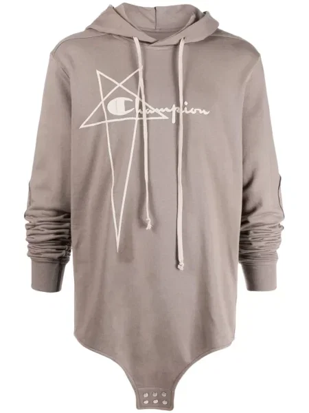 Mikina s kapucí Rick Owens s výšivkou šedá