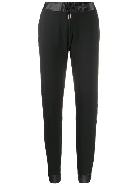 Pantaloni sport Plein Sport cu dungi alergare cu autograf negru