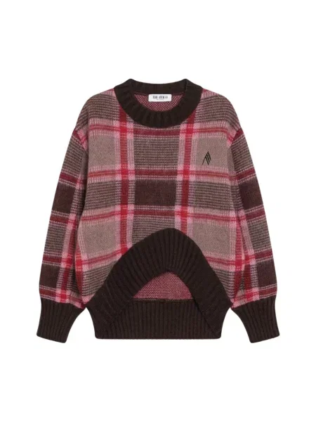 Sweter The Attico wełniany w kratę brązowy