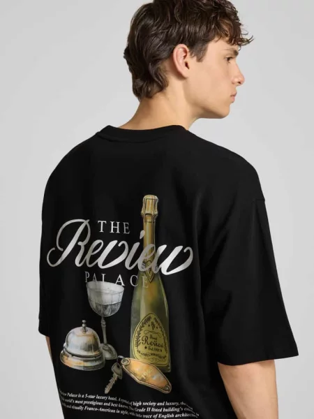 T-shirt o kroju oversized z nadrukiem z logo Review czarna