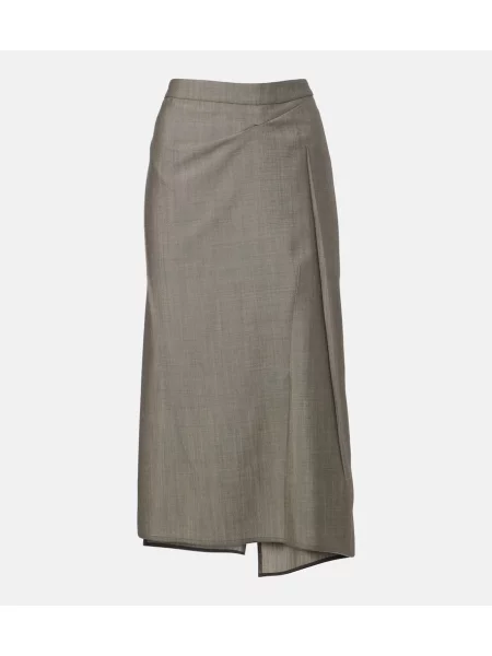 Fustă midi Victoria Beckham de lână drapată gri