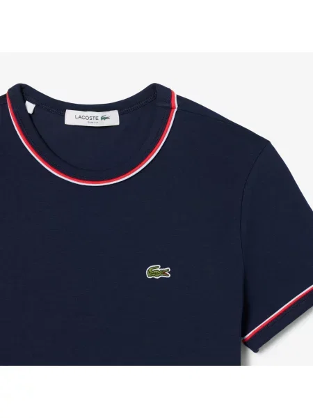 Lacoste T-Shirt Z Okrągłym Dekoltem Slim Fit granatowy