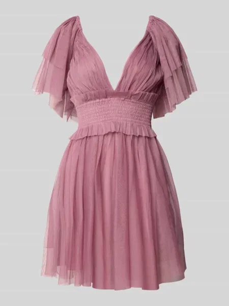 Sukienka koktajlowa z dekoltem w serek i tasiemką w talii Lace & Beads