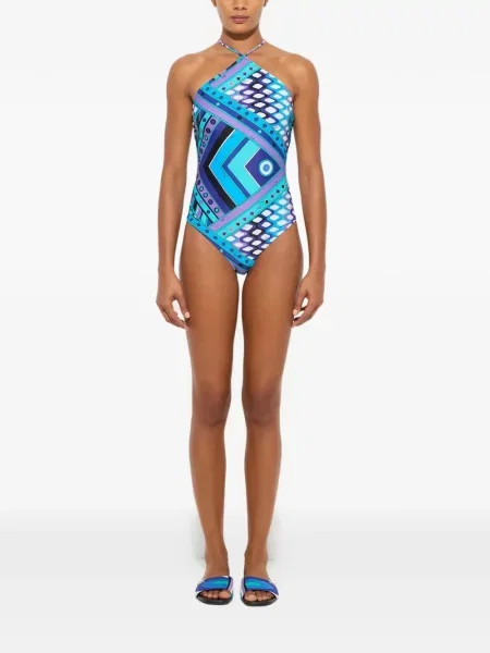 Body Pucci cu imagine cu gât halter albastru
