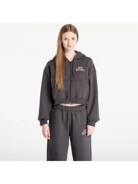 Hanorac din fleece New Balance din fleece cu glugă gri