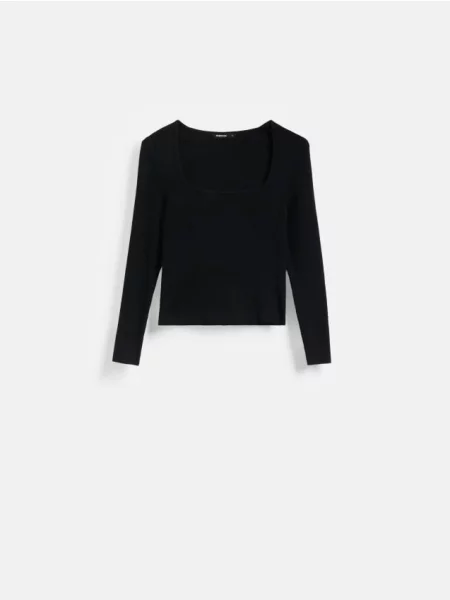 Reserved Bluză din jerseu de tricot striat negru