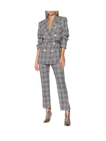 Pantaloni Isabel Marant de lână în carouri gri