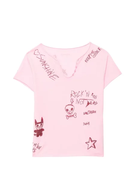 Tricou Zadig&voltaire cu guler henley roz