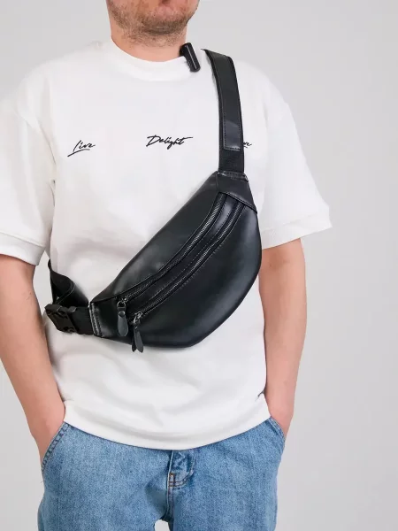 Кожаная поясная сумка Tobeyou черная