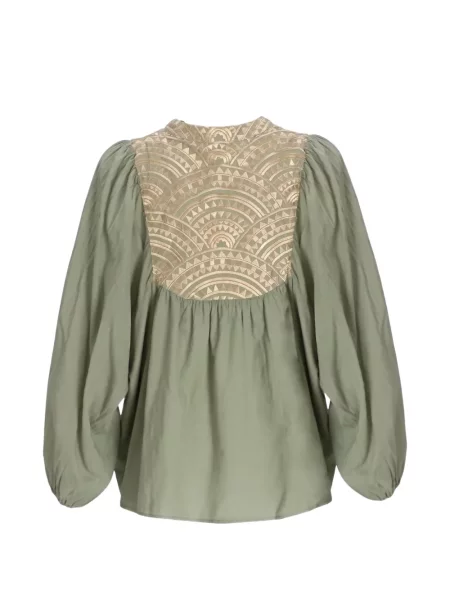 Lung bluză Greek Archaic Kori cu broderie verde