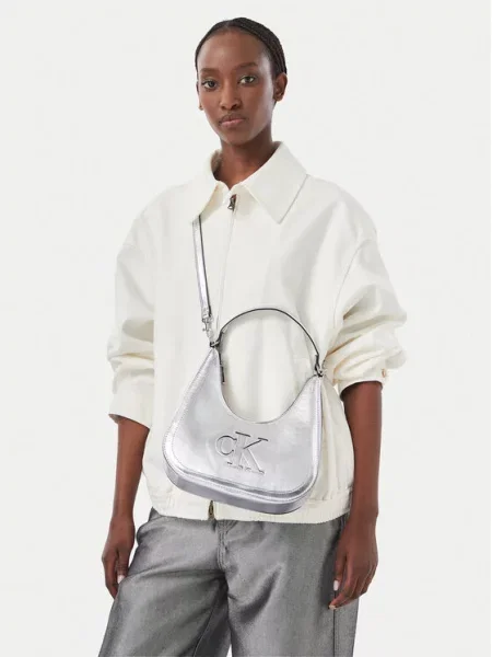 Torbica Calvin Klein Bold Ck Outline Mtl Shoulder Bag Srebrna