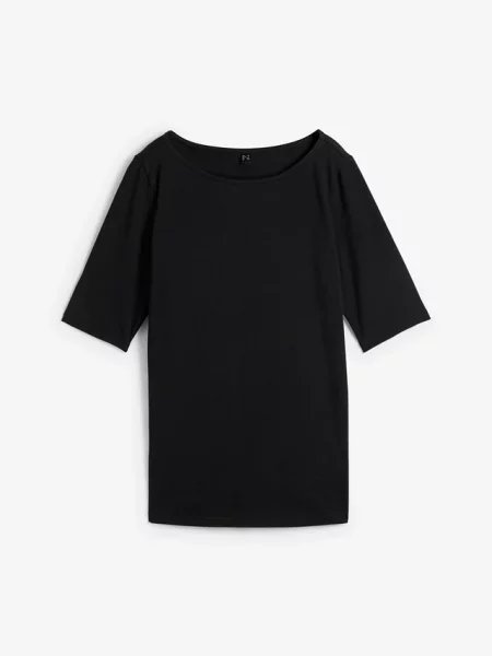 T-shirt z dekoltem w łódkę czarna
