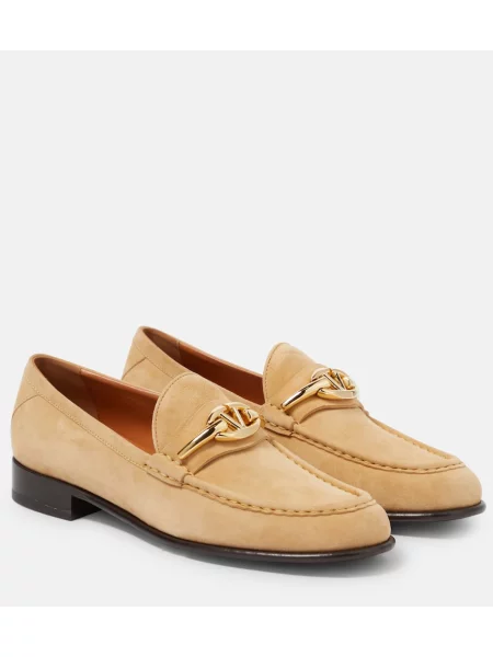 Pantofi loafer Valentino Garavani din piele de căprioară bej