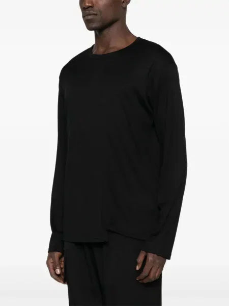 Vlněné dlouhé tričko Yohji Yamamoto černé