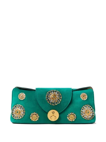 Geantă plic Versace cu broderie din piele de căprioară verde
