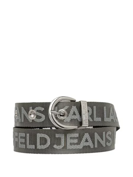 Curea Karl Lagerfeld Jeans din jacard cu autograf gri
