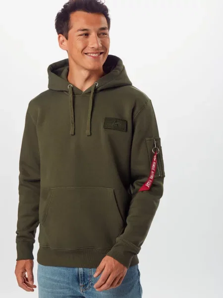 Pánska mikina Alpha Industries Red Stripe Hoodie dark green červená