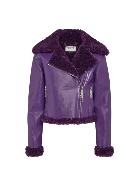 Kurtka skórzana Philipp Plein fioletowa