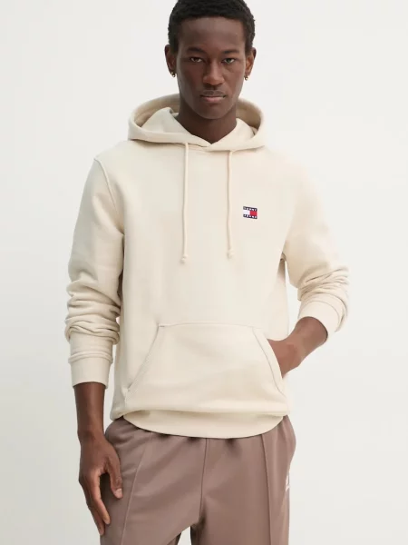 Суичър с качулка Tommy Jeans с качулка бежово