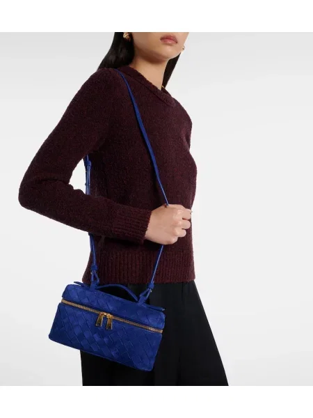 Semišová kabelka Bottega Veneta Handle modrá