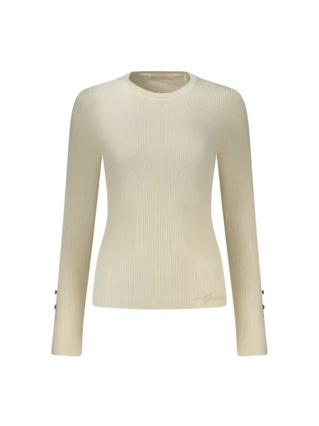 Bluzka z długim rękawem o kroju slim fit z mieszanki model Ellie' Guess beżowa