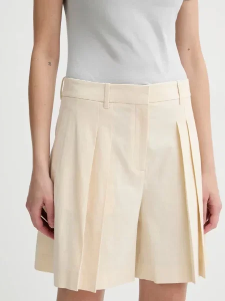 Theory pantaloni scurți din in femei uni high waist bej