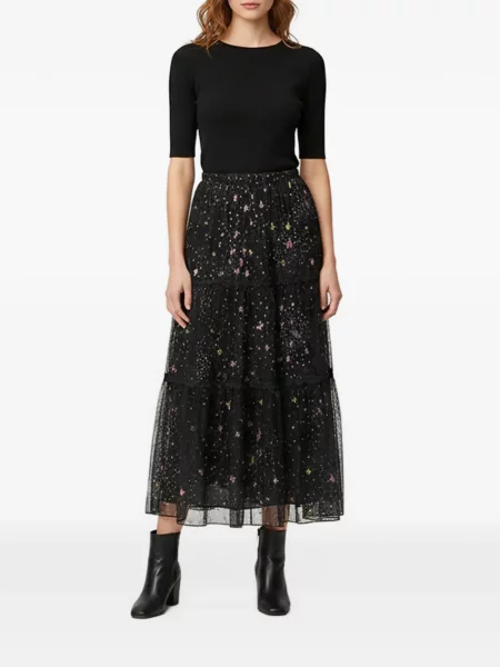 Fusta maxi Boutique Moschino cu imagine din dantelă negru