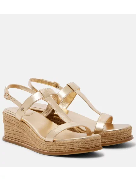 Kožené espadrilky Jimmy Choo zlaté