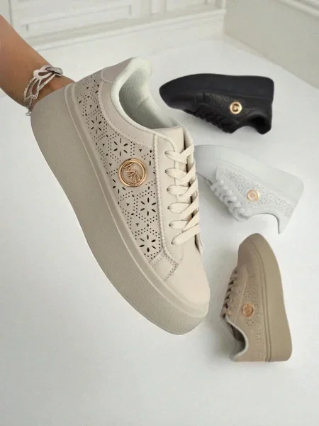Sneakerși Resti din piele cu platformă bej